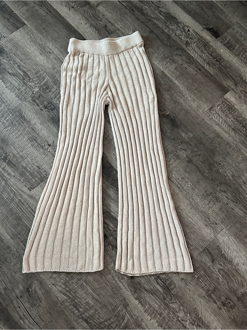 Free People Beach Ribbed Knit Flare Pants in Cream